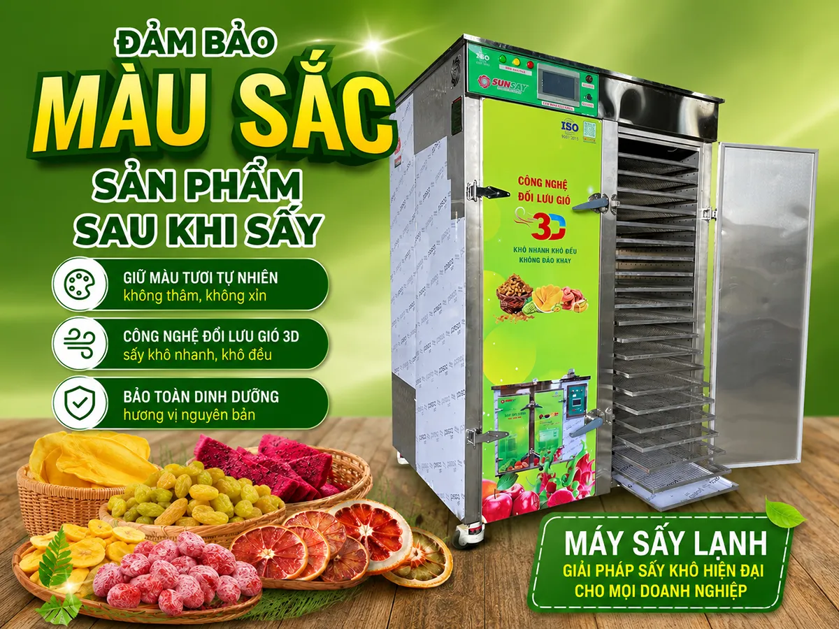 Sử dụng công nghệ sấy lạnh là giải pháp hiệu quả để đảm bảo màu sắc của sản phẩm sau khi sấy luôn tươi sáng và tự nhiên