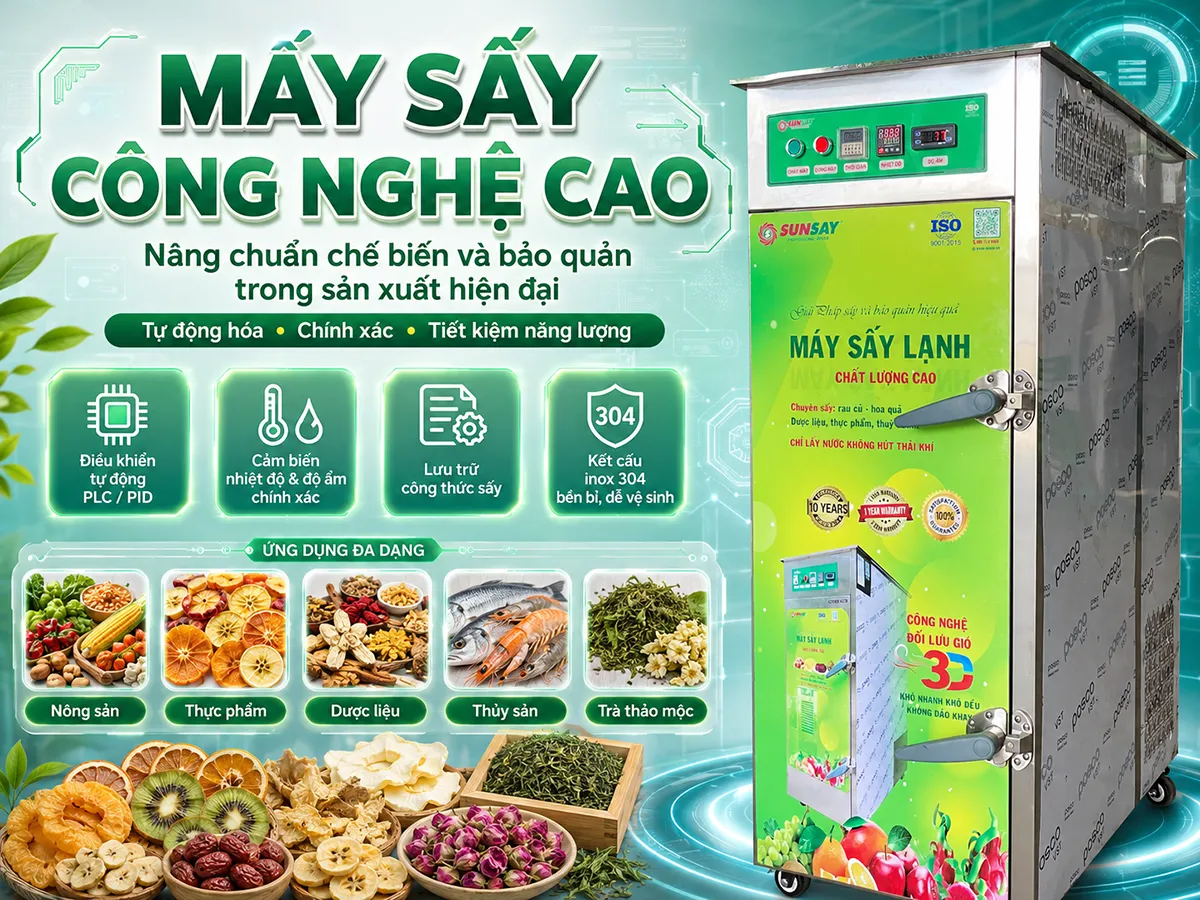 Máy sấy công nghệ cao mang đến giải pháp sấy khô hiện đại, giúp doanh nghiệp nâng cao chất lượng sản phẩm và tối ưu hoá quy trình sản xuất