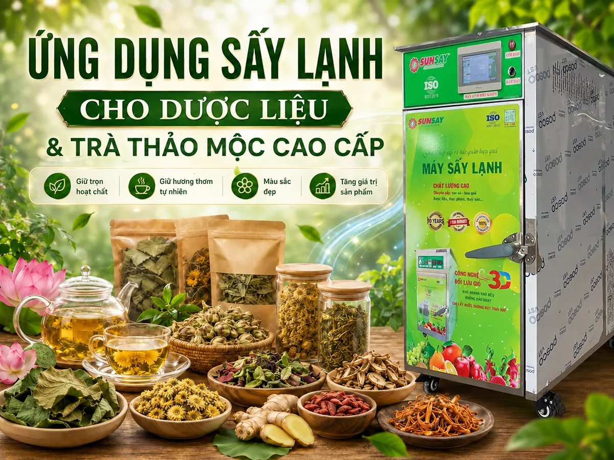 Ứng dụng sấy lạnh cho dược liệu là giải pháp hiệu quả giúp bảo toàn hoạt chất, giữ nguyên hương thơm tự nhiên và nâng cao giá trị của các sản phẩm đông y và trà thảo mộc cao cấp