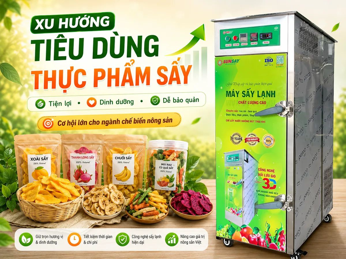 Xu hướng tiêu dùng thực phẩm sấy đang mở ra cơ hội lớn cho ngành chế biến nông sản khi người tiêu dùng ngày càng ưu tiên sản phẩm tiện lợi, giàu dinh dưỡng và dễ bảo quản