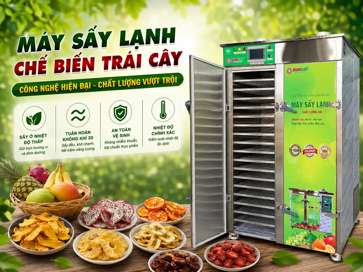 Máy sấy lạnh chế biến trái cây giúp giữ nguyên màu sắc, hương vị và dinh dưỡng, đáp ứng yêu cầu khắt khe của thị trường xuất khẩu