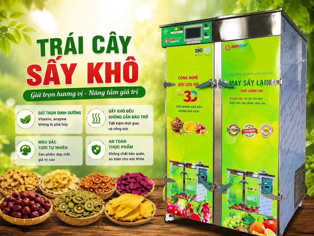 Trái cây sấy khô là lựa chọn lý tưởng cho người tiêu dùng hiện đại nhờ hương vị tự nhiên, dễ bảo quản và giá trị dinh dưỡng được giữ nguyên sau quá trình sấy.