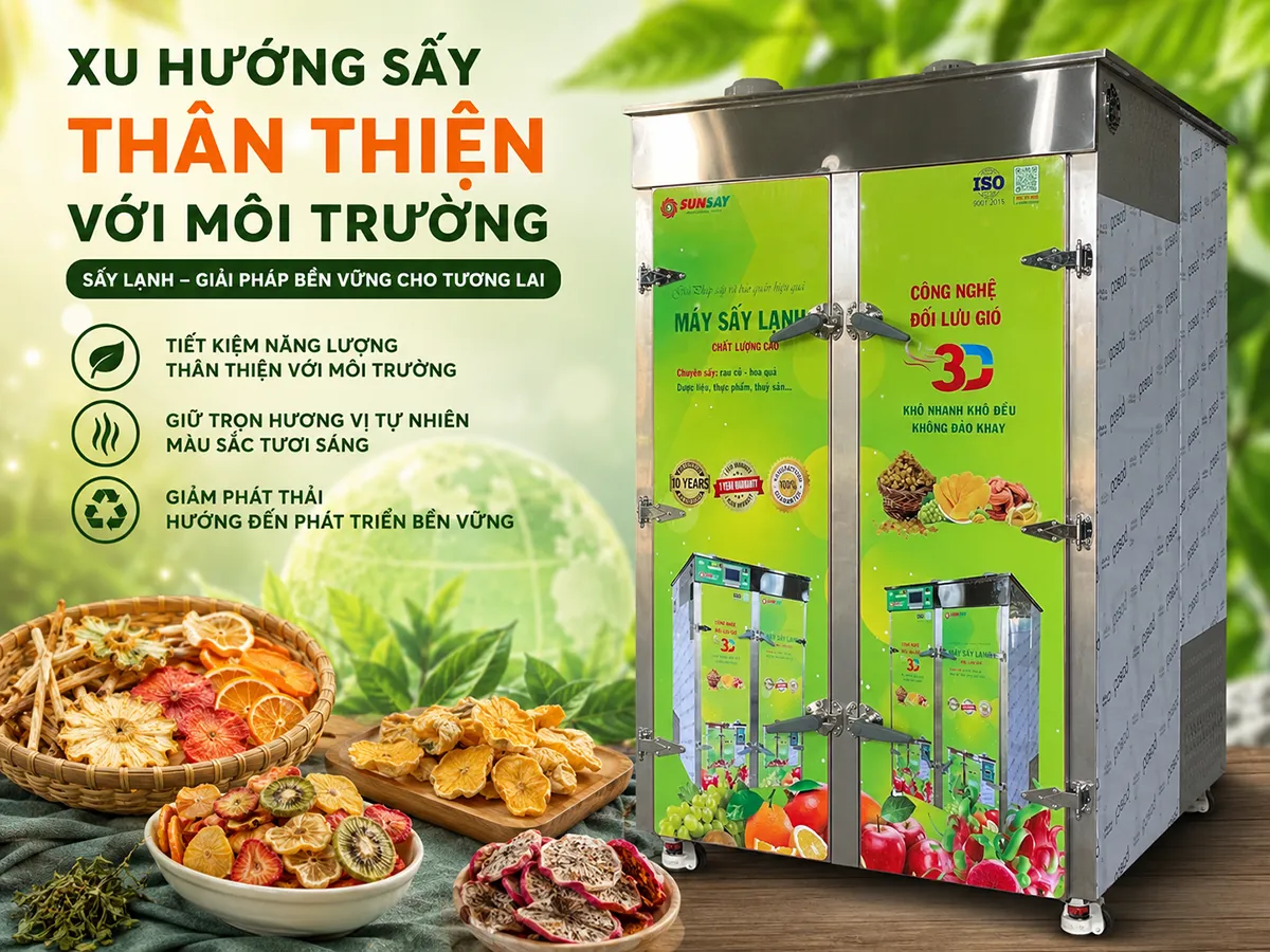 Xu hướng sấy thân thiện với môi trường đang trở thành tiêu chuẩn mới trong ngành chế biến thực phẩm, khi doanh nghiệp không chỉ quan tâm đến chất lượng sản phẩm mà còn hướng đến sự phát triển bền vững