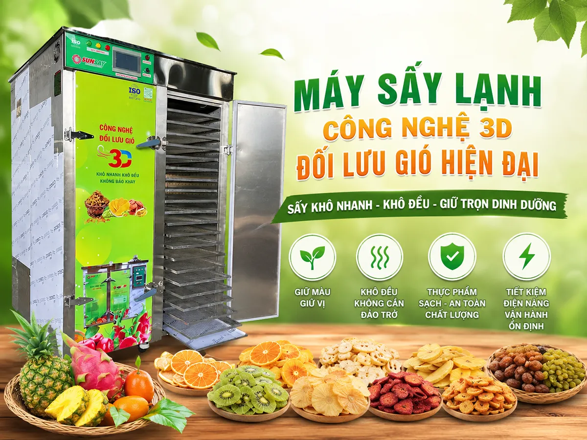 Máy sấy lạnh sản xuất thực phẩm sạch SUNSAY giúp giữ trọn giá trị tự nhiên trong từng sản phẩm.