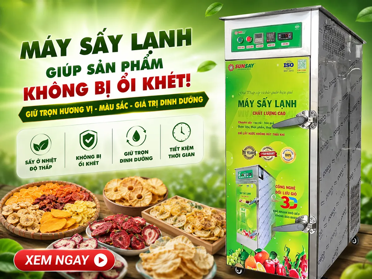 Nhờ công nghệ tách ẩm ở nhiệt độ thấp, máy sấy lạnh giúp sản phẩm không bị ôi khét, giữ được màu sắc tự nhiên và hương vị đặc trưng của thực phẩm sau khi sấy.