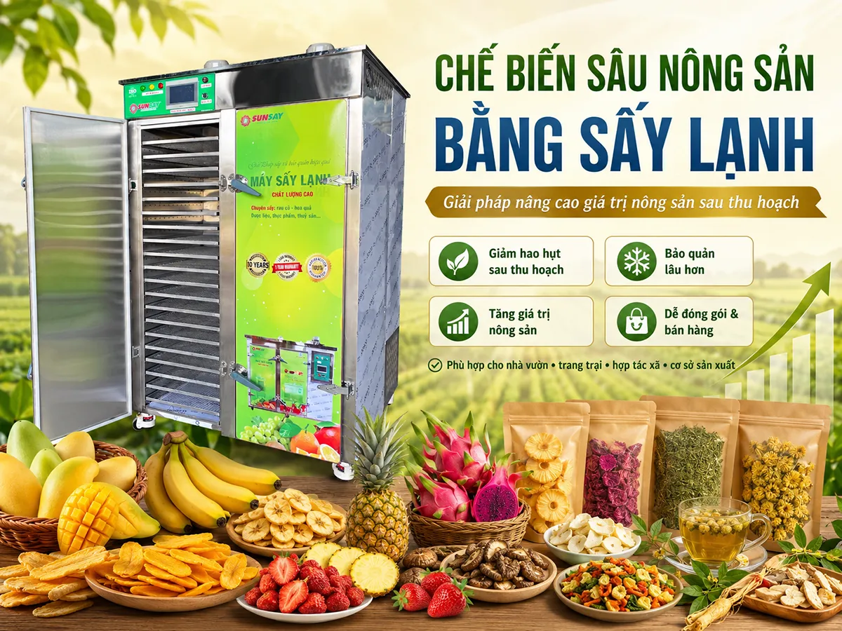 Chế biến sâu nông sản bằng sấy lạnh giúp nâng cao giá trị nông sản, kéo dài thời gian bảo quản và mở rộng cơ hội tiêu thụ cho nhà nông.