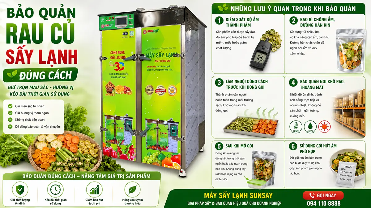 Bảo quản rau củ sấy lạnh cần lưu ý gì để sản phẩm giữ màu sắc và độ giòn lâu hơn?